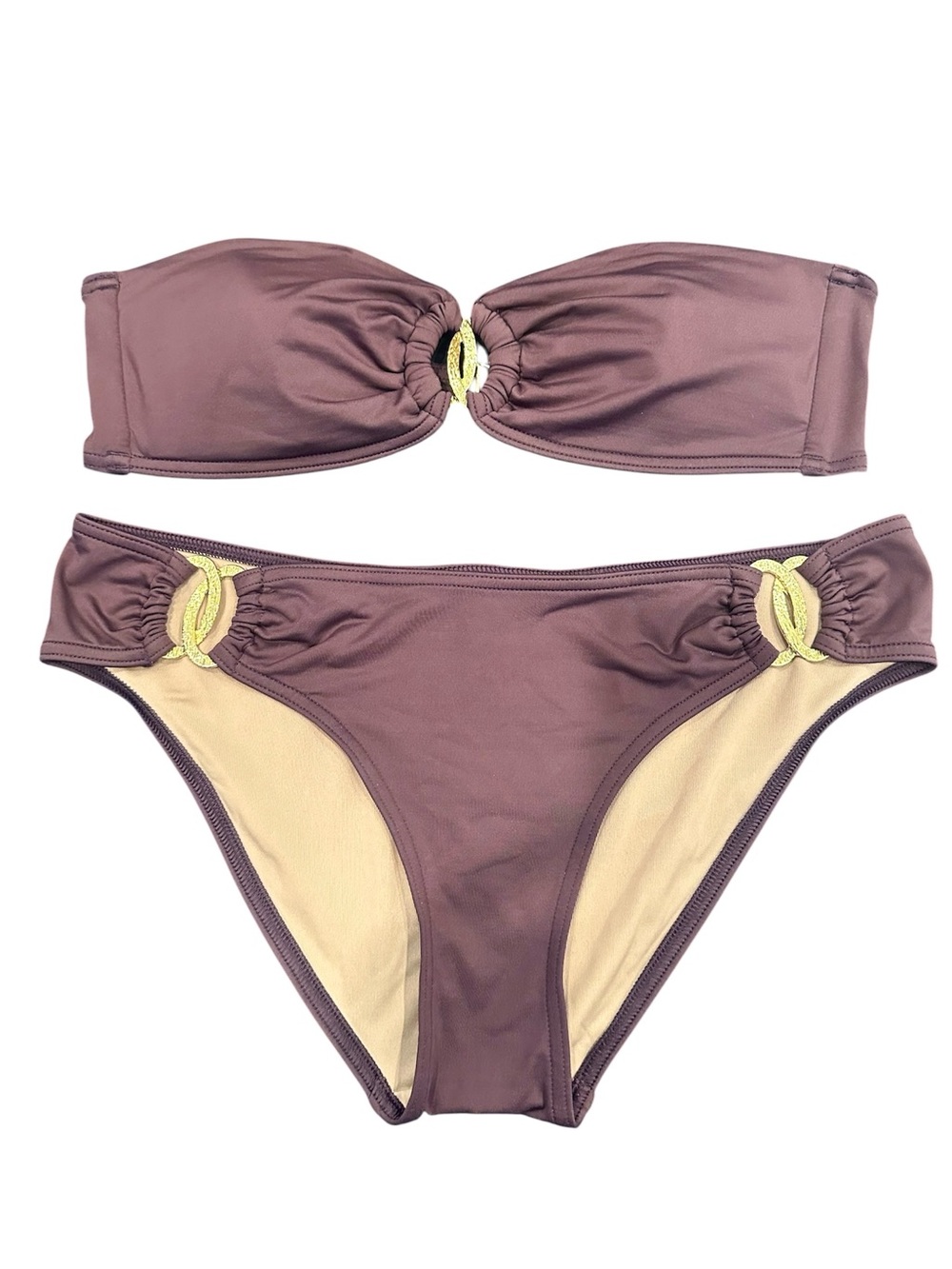 Vintage Victoria’s Secret Purple and Gold Strapless Double Ring Bikini Size M